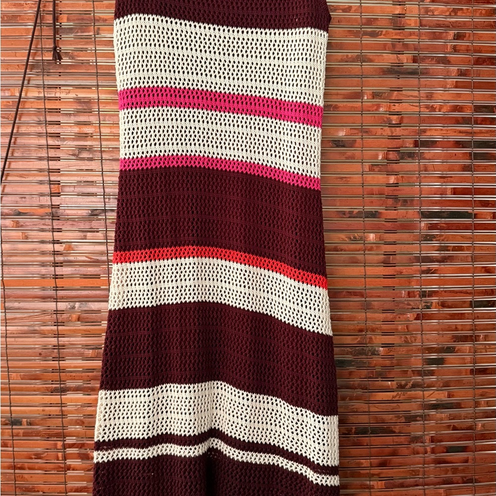 Nine West Striped A-Line Dress - Maroon, Pink, Beige